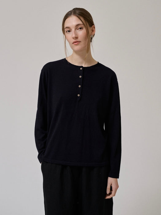 Anne-Mi Pine LS Merino Top in Dark Navy