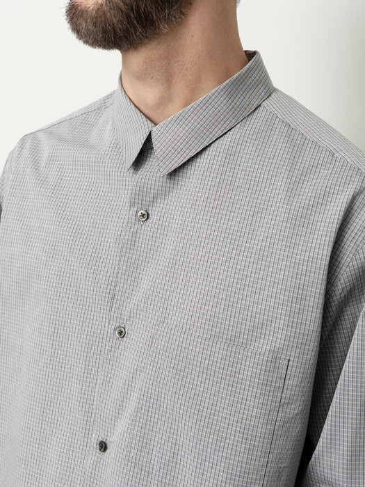 Still By Hand Regular Collar Shirt in Grey Check