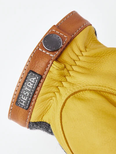 Hestra Deerskin Tricot Gloves in Charcoal & Yellow